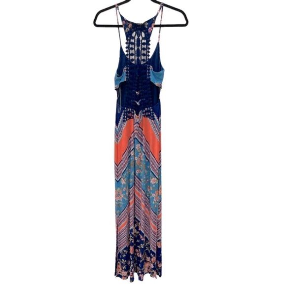 NEW Blue and Neon Sleeveless Floral Maxi Dress with Crochet Back.Size S - Picture 9 of 17